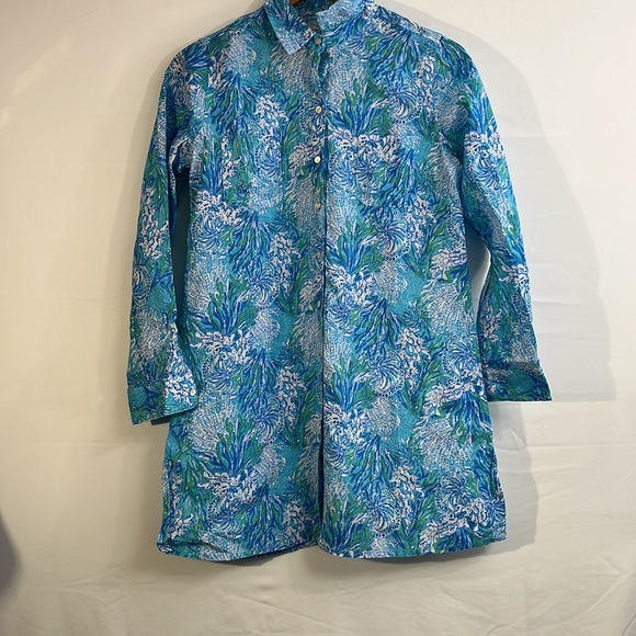 Lilly Pulitzer Other - NWT Lilly Pulitzer M Sea View Cover Up 100% Lagoon Linen Long Sleeve …